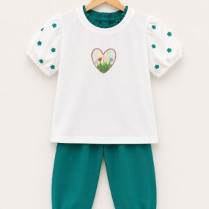 Green and White Trouser Shirt For Girls
