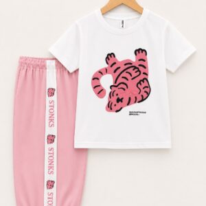 White and Pink Trouser Shirt for Girls