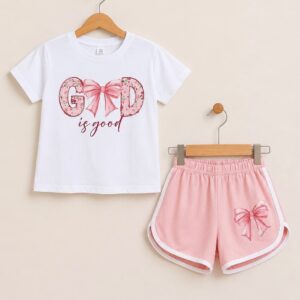 Pink and White Shorts and Shirt for Girls